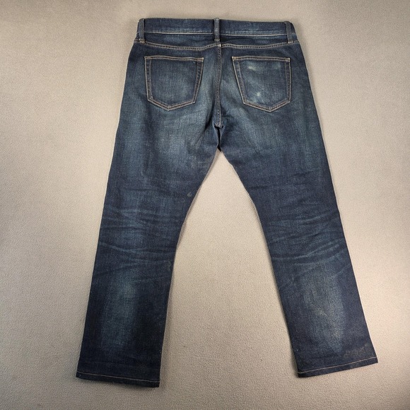 Uniqlo Jeans Mens 33x26 Blue Dark Wash Selvedge Slim Straight Denim Five Pocket - Picture 2 of 9